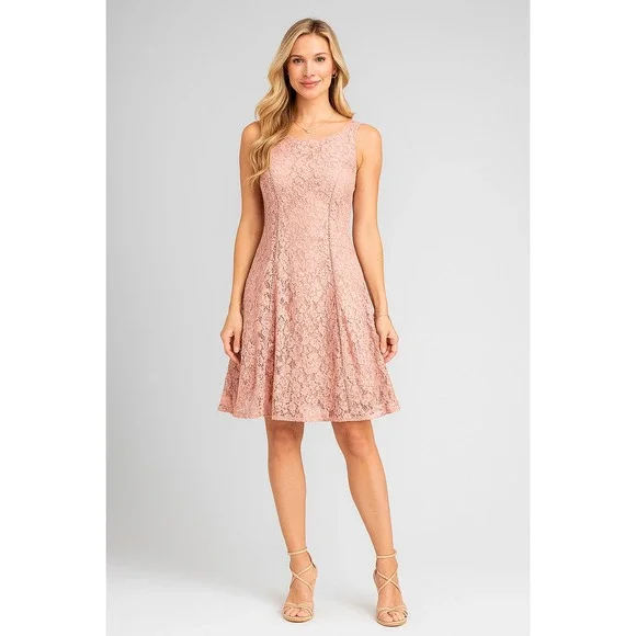 Danny & Nicole Dress Womens 4 Blush Pink Floral Lace Fit Flare Romantic Cottage - Picture 1 of 13